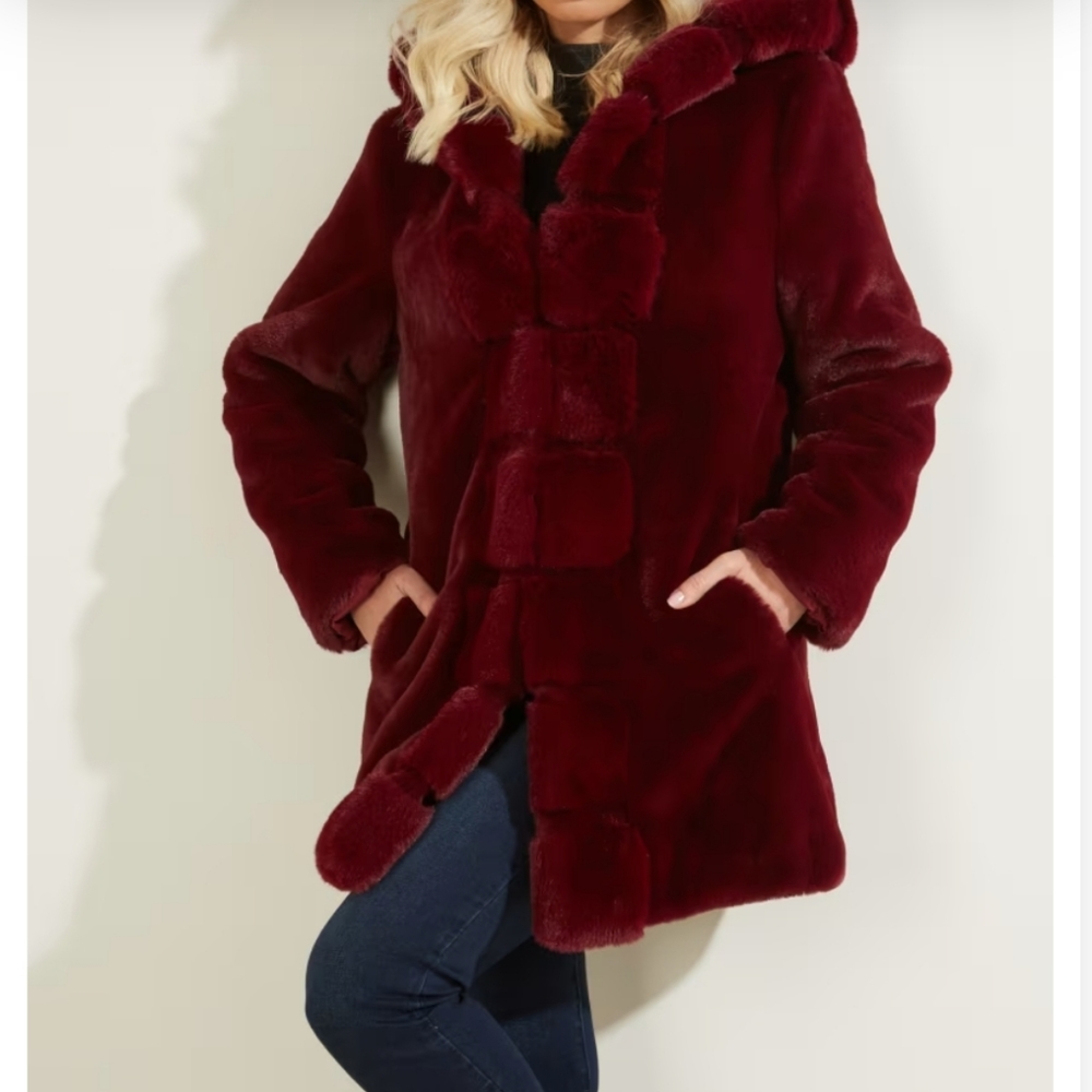 Guess Midnight Hooded Faux Fur Jacket